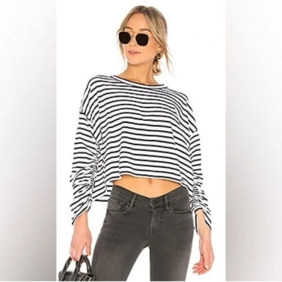 A.L.C. Madison Striped Long Sleeve Crop Top medium - Picture 1 of 12